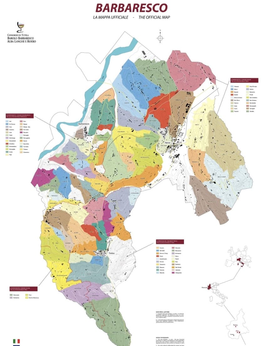 Mapa apelace Barbaresco: Barbaresco, Neive, Treiso a San Rocco Seno d’Elvio